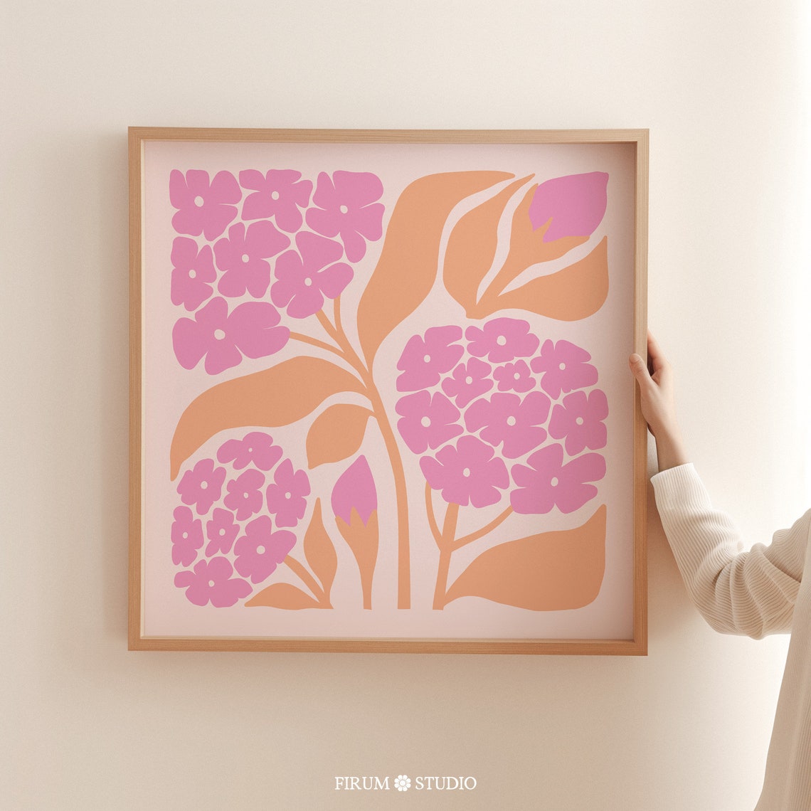 Pink and Peach Bold Floral Square Print for Maximalist Botanical Decor