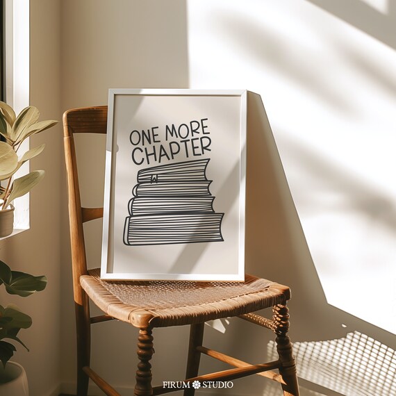 One More Chapter Book Stack Line Art Print Reader Gift Library Decor