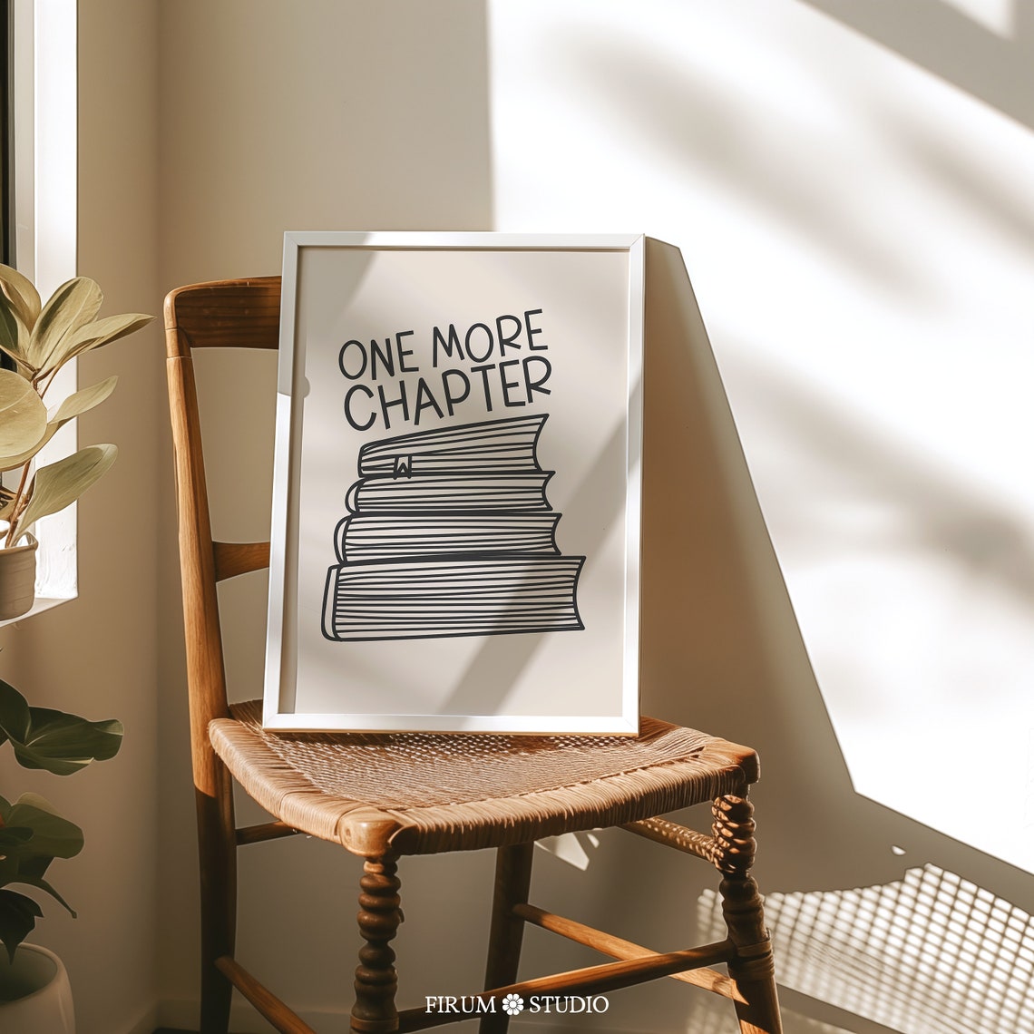 One More Chapter Book Stack Line Art Print Reader Gift Library Decor