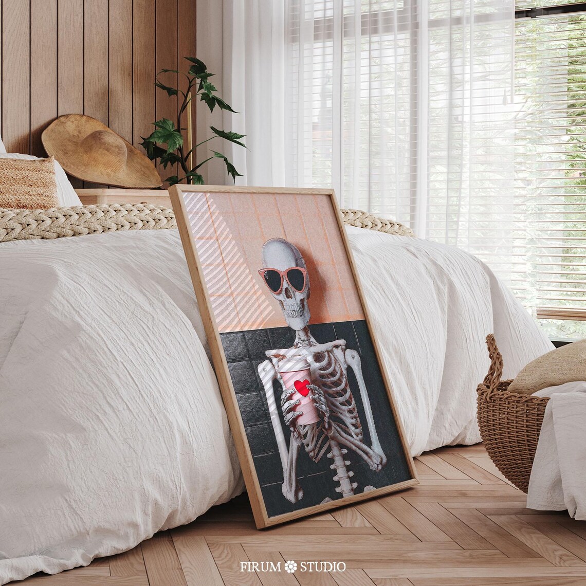 Skeleton Coffee Halloween Poster Spooky Retro Skull Holding Coffee Cup Art - Image 2