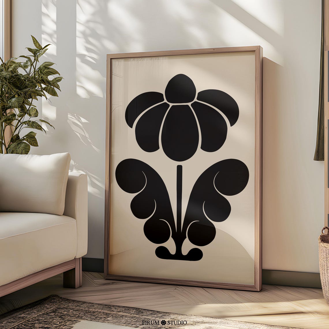 Bold Black Flower Silhouette Modern Botanical Statement Poster