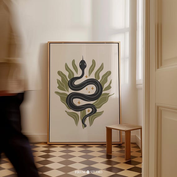 Moody Bohemian Snake Art Eclectic Living Room Wall Decor Boho Witchy Art Print Abstract Botanical Halloween 1423