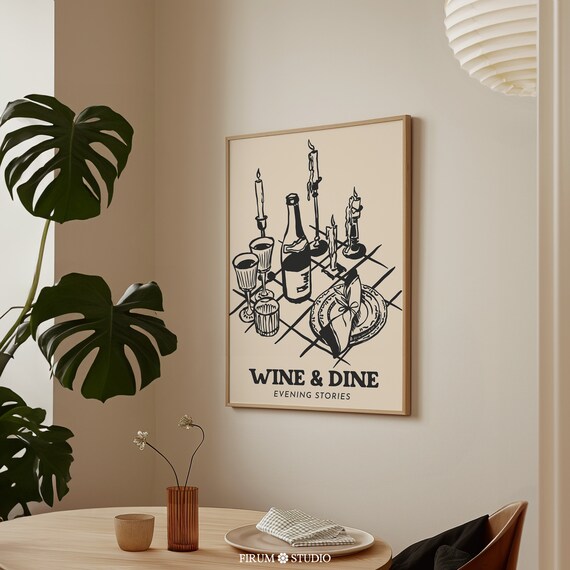 Wine and Dine Evening Stories Candlelit Table Sketch Kitchen Poster