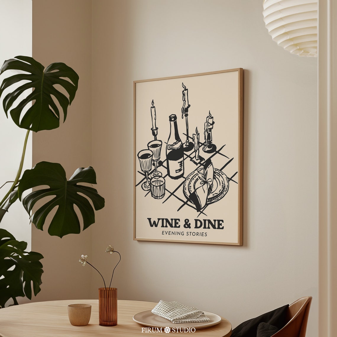 Wine and Dine Evening Stories Candlelit Table Sketch Kitchen Poster