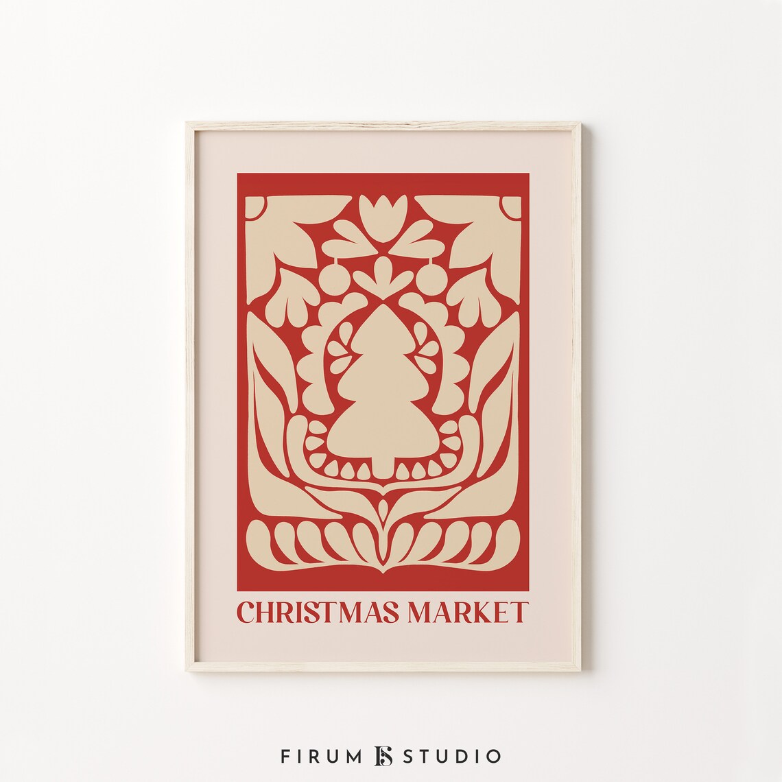 Christmas Market Red Folk Art Tree European Holiday Decorative Wall Poster - Image 2