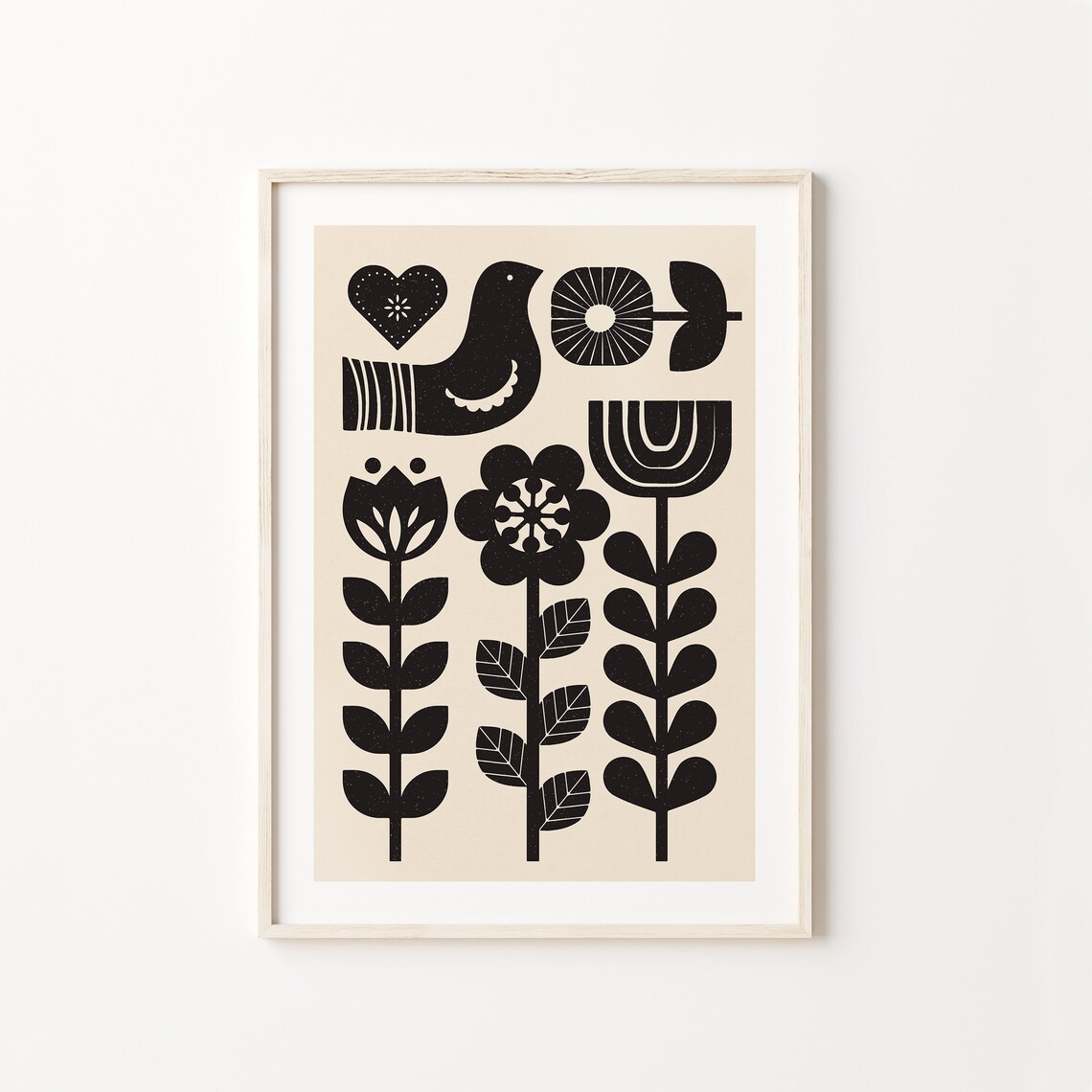 Norwegian Folk Art, Neutral Scandinavian Art Print