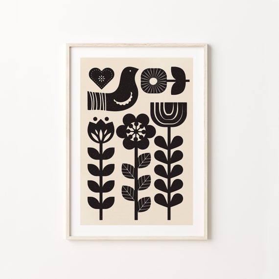 Norwegian Folk Art, Neutral Scandinavian Art Print