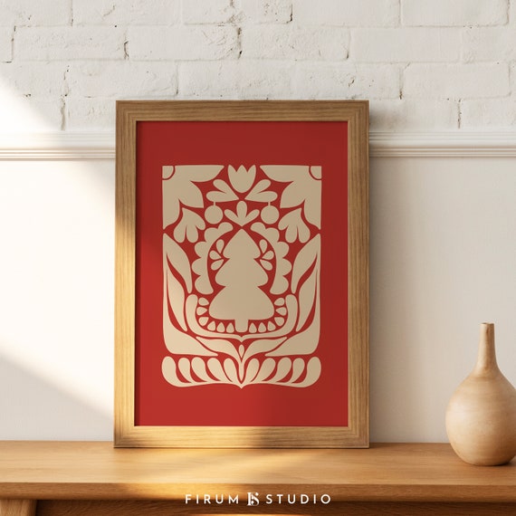 Nordic Christmas Folk Holiday Art Print