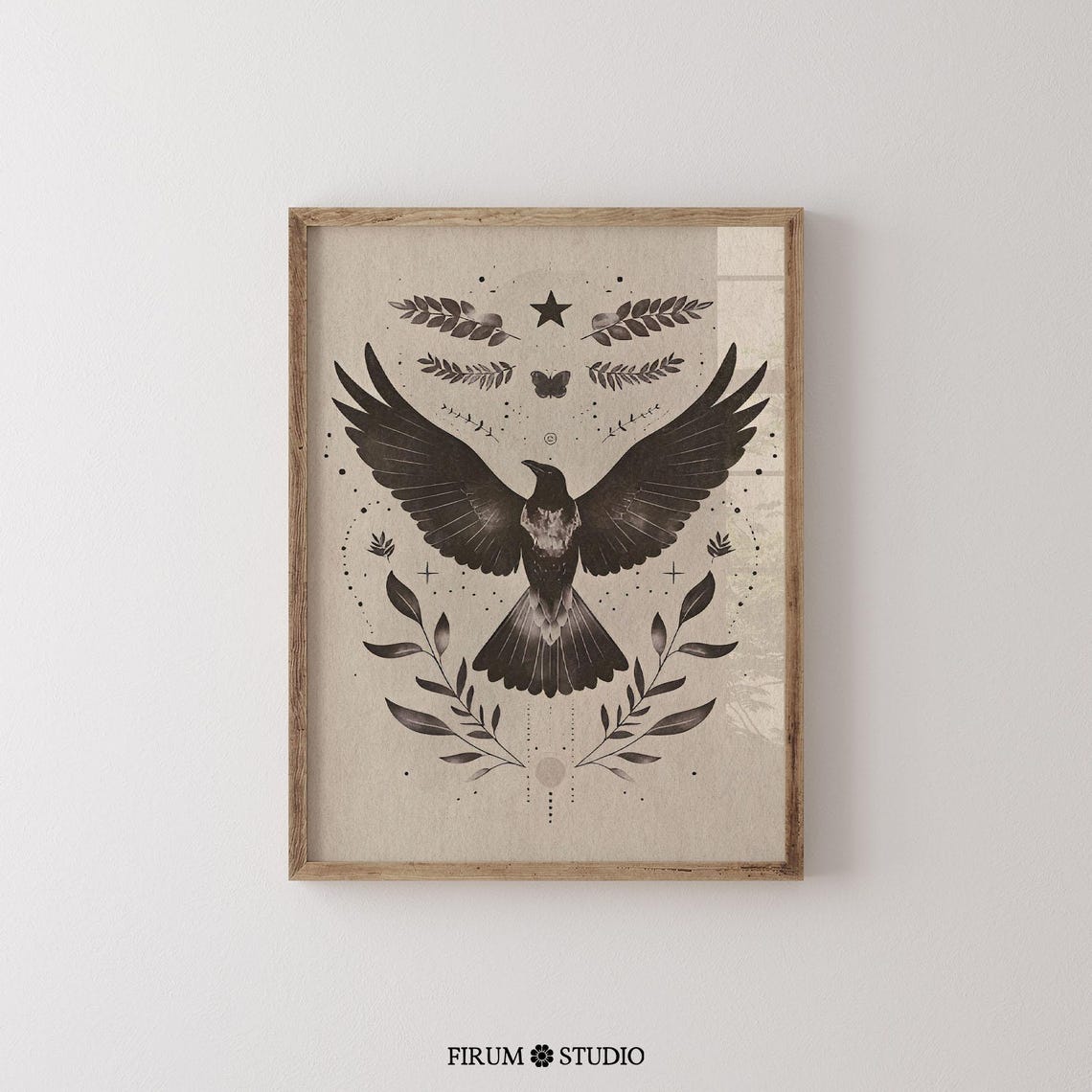Moody Raven Spread Wings Dark Vintage Botanical Witchy Art Print - Image 2