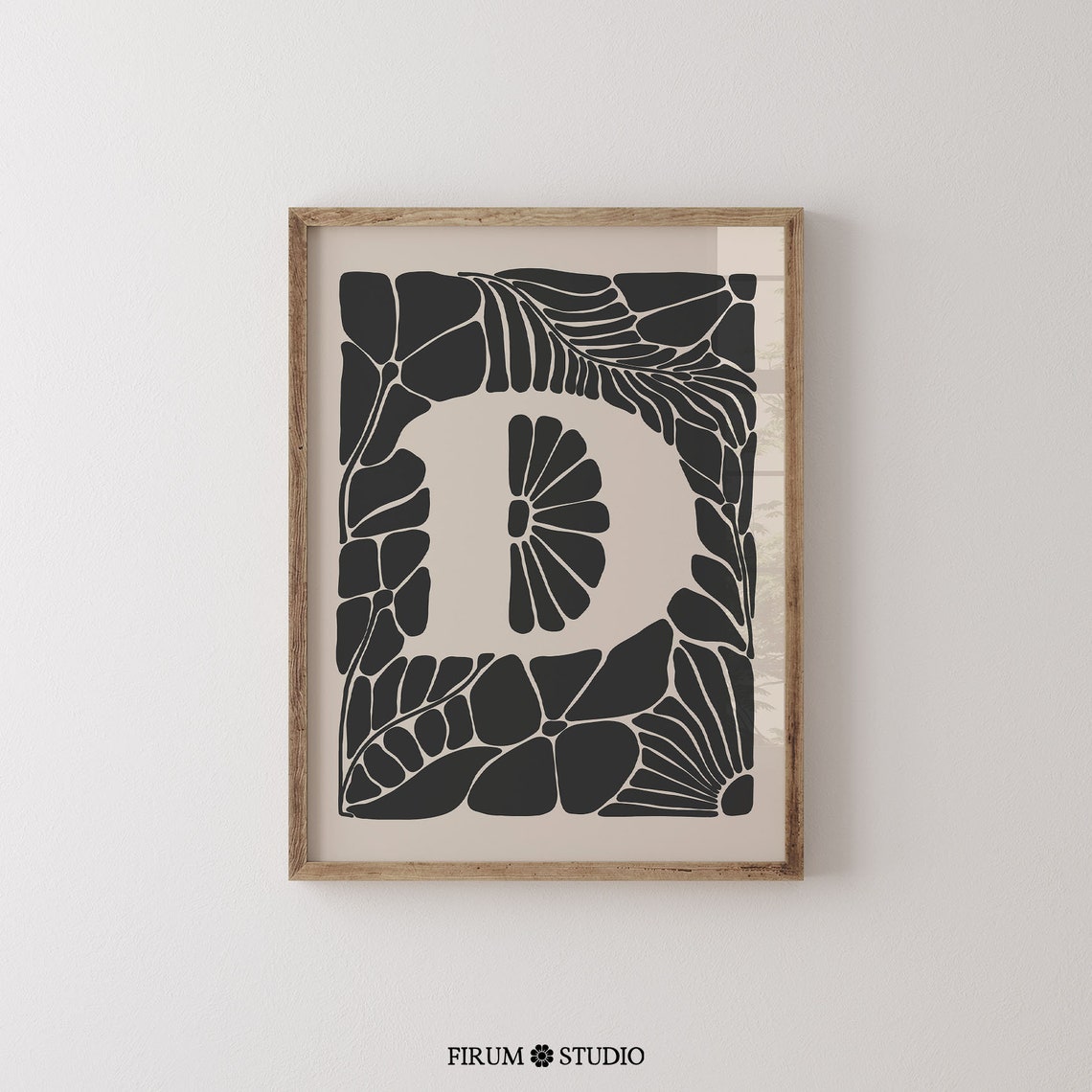Letter D Botanical Initial Monogram Black Leaf Pattern Art Print - Image 2