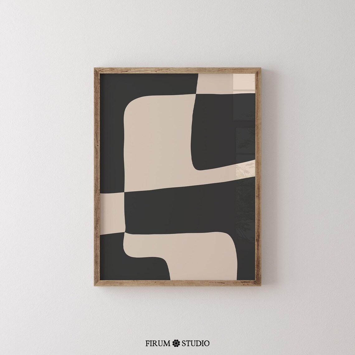 Modern Abstract Black Beige Art Print, Mid-Century - Image 2