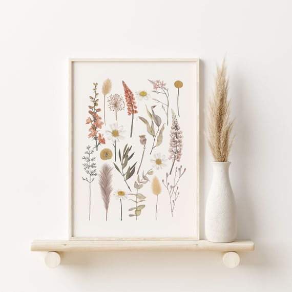 Flowers Boho Botanical Art Print, Neutral Decor