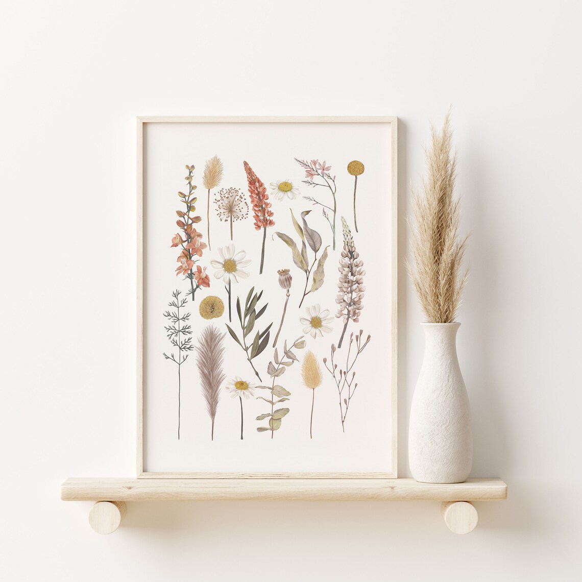 Flowers Boho Botanical Art Print, Neutral Decor