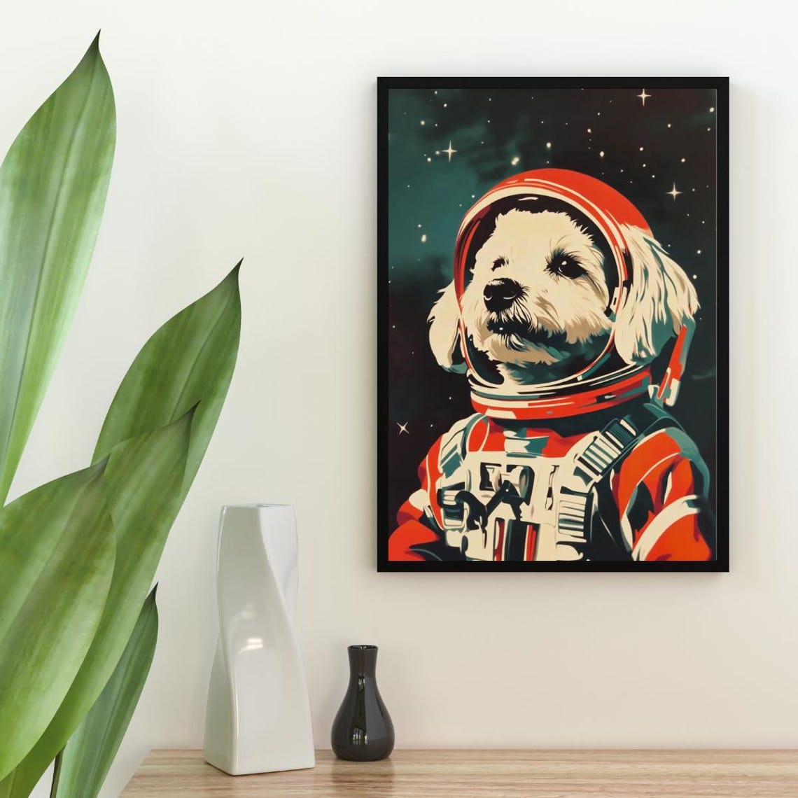 Bichon Frise Astronaut Retro Space Dog Pop Art Portrait Poster - Image 2