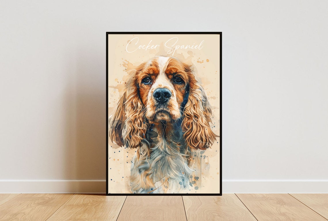 Cocker Spaniel Watercolor Portrait Golden Dog Breed Art Poster