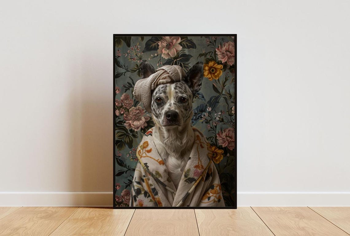 Australian Cattle Dog In Bathrobe Spa Day Funny Dog Wall Poster