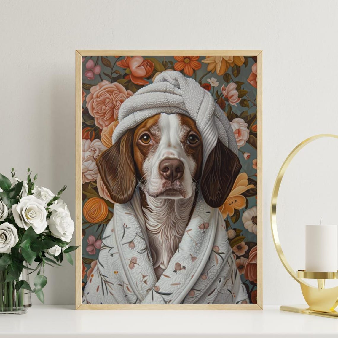 Adorable Brittany Spaniel Dog in Bathrobe Fun Bathroom Spa Day Poster - Image 3