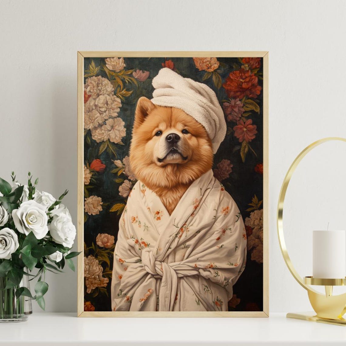 Chow Chow in Bathrobe Funny Dog Bathroom Portrait Poster Art Gift - Image 3