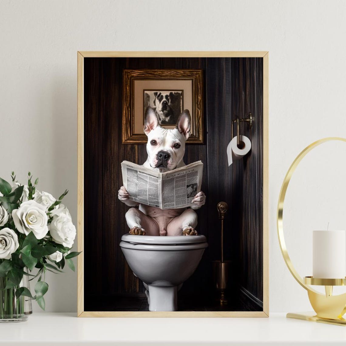 Bull Terrier On Toilet Poster Dog Poster Bull Terrier Bathroom Print Dog Toilet Wall Art Bull Terrier Portrait Dog Bathroom Poster Pet - Image 3