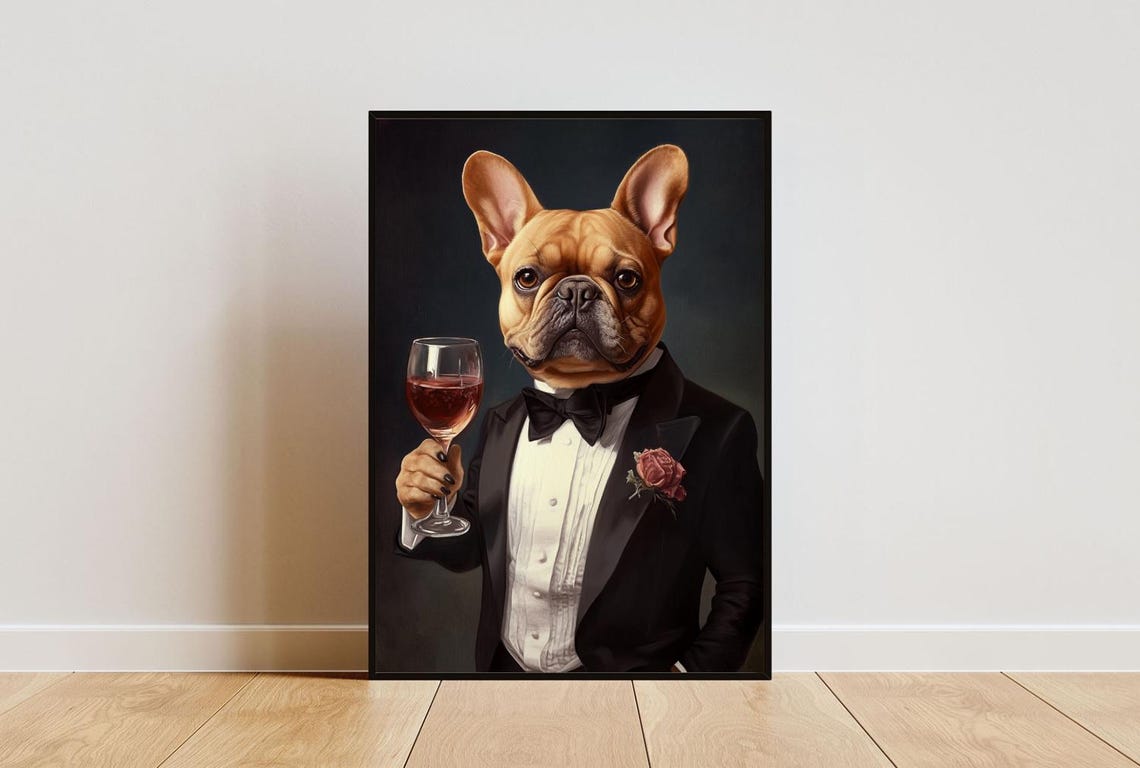 French Bulldog In Tuxedo Poster Dog Poster French Bulldog In Suit Print Dog Wall Art Frenchie Portrait Dog Funny French Bulldog Art