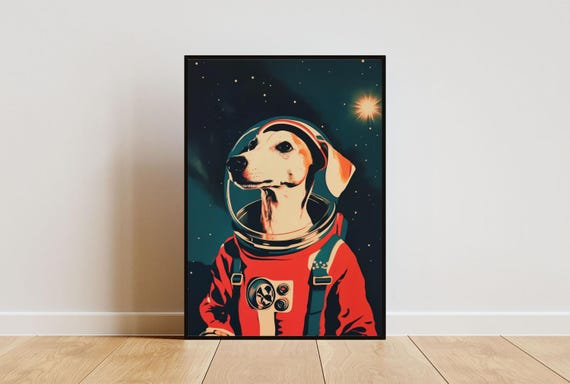 Whippet Astronaut Poster Whippet Retro Print Whippet Portrait Dog Retro Space Poster Funny Dog Poster Andy Warhol Style Poster Vintage