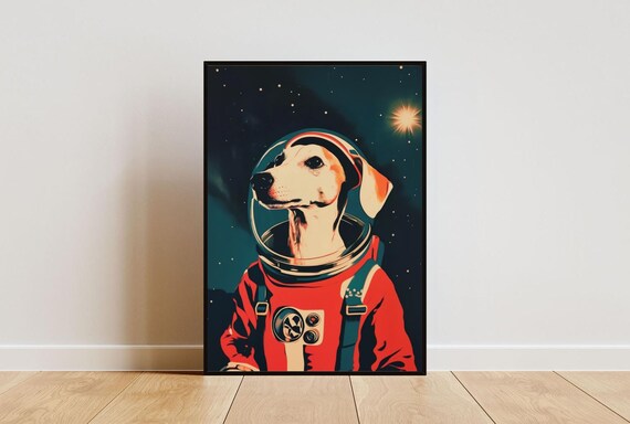 Whippet Astronaut Retro Space Dog Pop Art Portrait Poster Gift