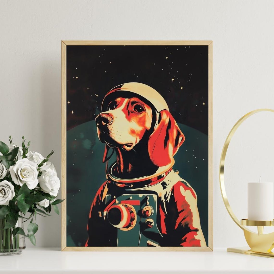 Bloodhound Astronaut Retro Space Dog Pop Art Portrait Poster Gift - Image 3
