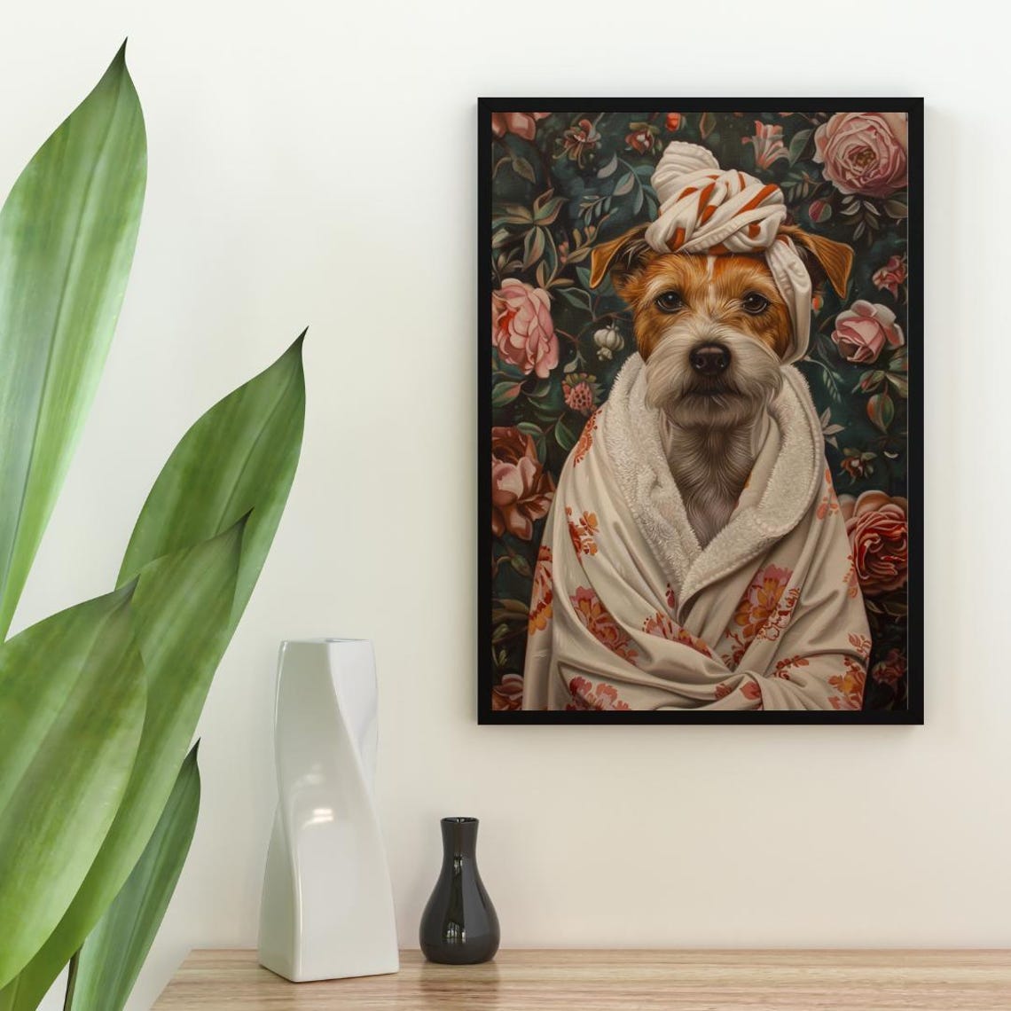 Russell Terrier In Bathrobe Spa Day Portrait Funny Dog Wall Poster - Image 2