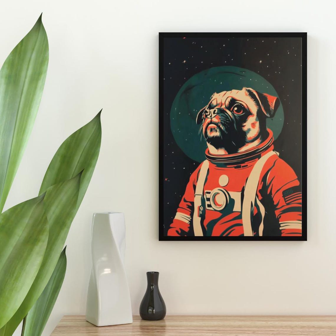 Pug Astronaut Retro Space Dog Pop Art Portrait Poster Funny Gift - Image 2