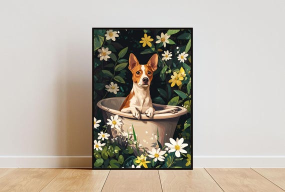 Basenji In Bathtub Poster Funny Dog Poster Basenji Bathroom Print Basenji Bath Poster Pet Poster Dog Bathroom Wall Art Funny Dog Print