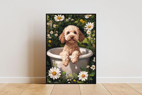 Lagotto Romagnolo In Bathtub Poster Funny Dog Poster Lagotto Romagnolo Bathroom Print Lagotto Romagnolo Bath Poster Dog Bathroom Wall Art