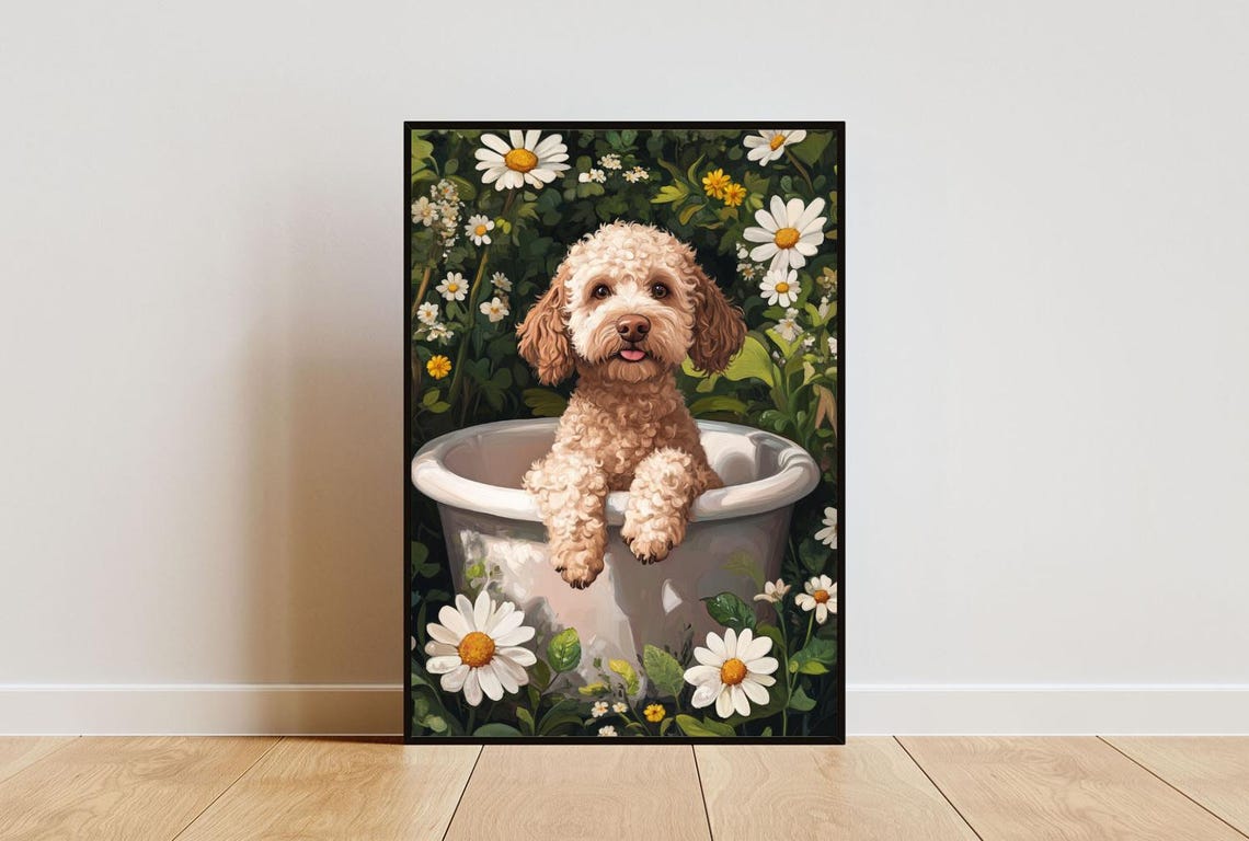 Lagotto Romagnolo In Bathtub Poster Funny Dog Poster Lagotto Romagnolo Bathroom Print Lagotto Romagnolo Bath Poster Dog Bathroom Wall Art
