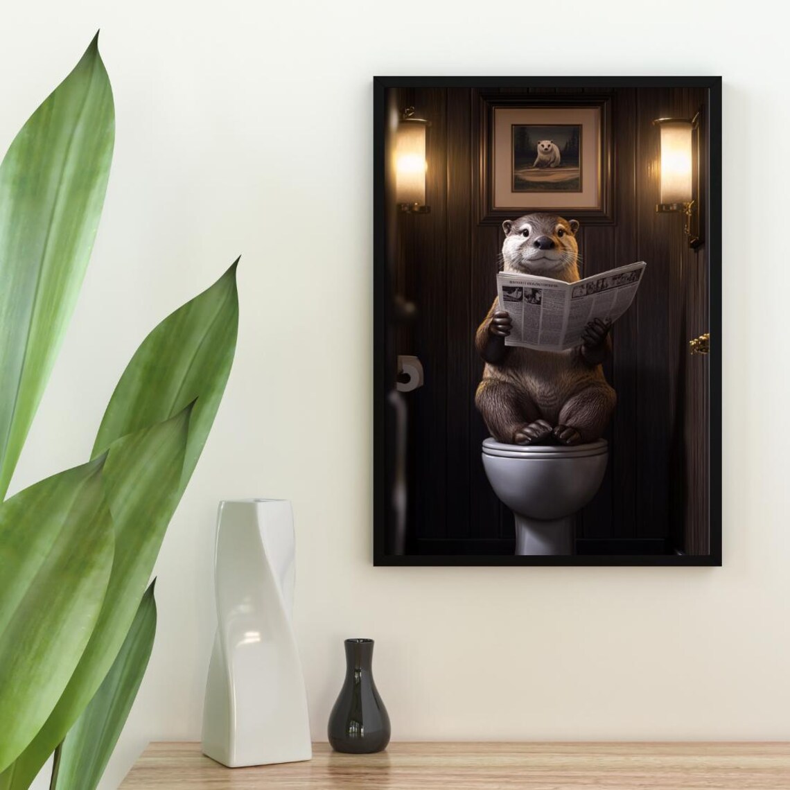 Otter On Toilet Bathroom Poster, Animal Print - Image 2