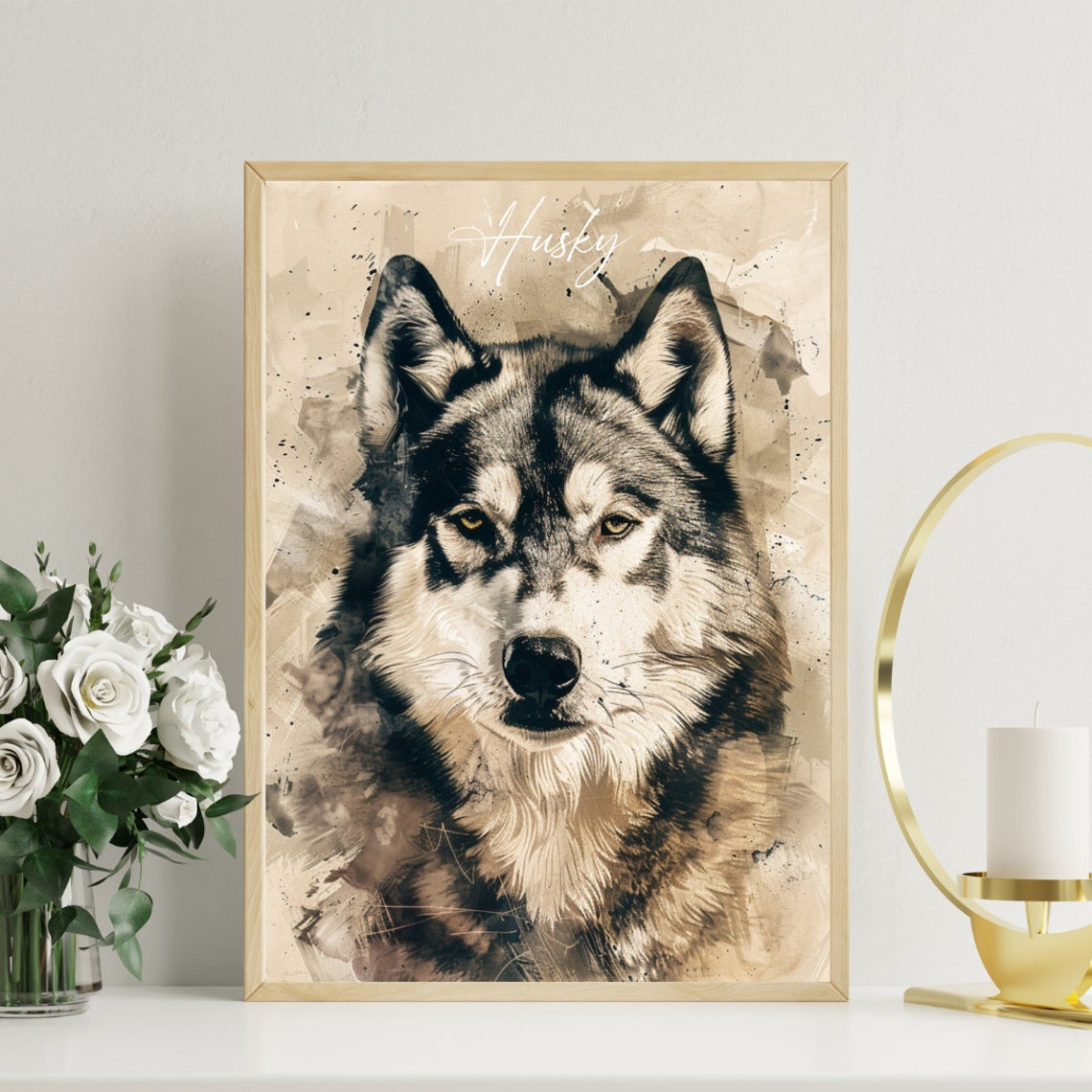 Husky Poster Dog Poster Husky Print Dog Wall Art Personalised Dog Photo Dog Siberian Husky Watercolour Customised Dog Portrait Pet - Image 3
