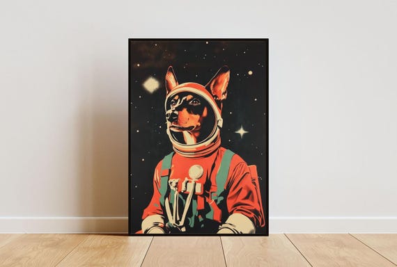 Doberman Pinscher Astronaut Poster Doberman Pinscher Retro Print Doberman Pinscher Portrait Funny Dog Poster Andy Warhol Style Print