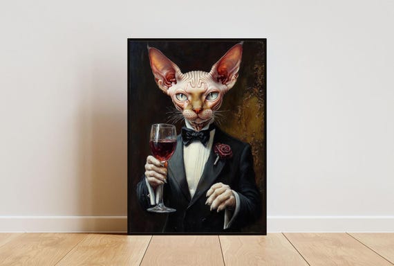 Devon Rex In Tuxedo Poster Pet Poster Devon Rex In Suit Print Devon Rex Portrait Funny Devon Rex Art Funny Pet Print Cat Print