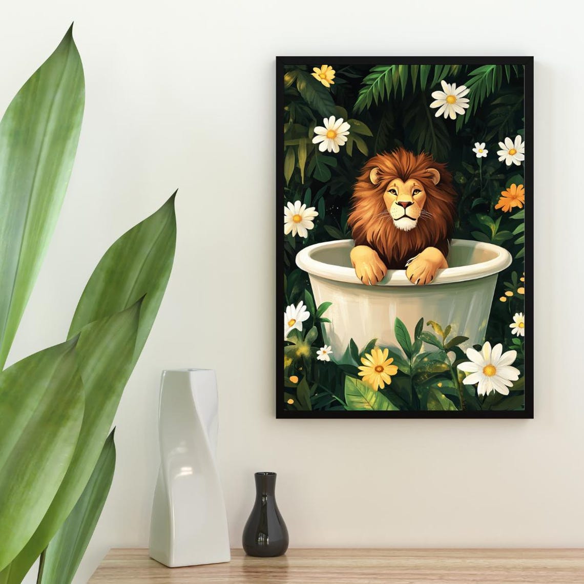 Lion In Bathtub Poster Funny Animal Poster Lion Bathroom Print Lion Bath Poster Animal Bathroom Wall Art Animal Print Lion Poster - Image 2