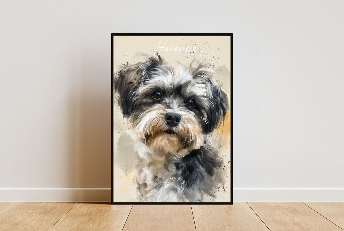 Havanese Watercolor Dog Breed Portrait Poster Script Name Detail