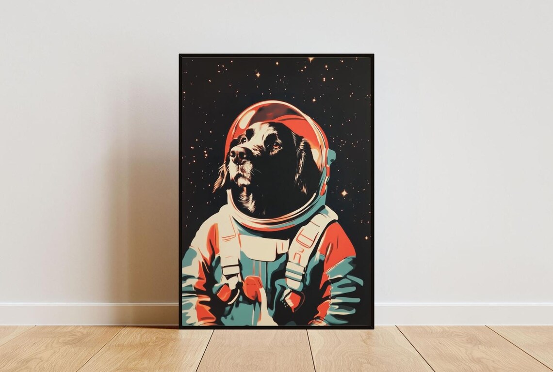 Newfoundland Astronaut Retro Space Dog Poster