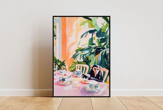 Retro Monkey Poster Monkey Oil Painting Vintage Monkey Poster Animal Dining Room Wall Art Retro Animal Poster Funny Monkey Wall Art