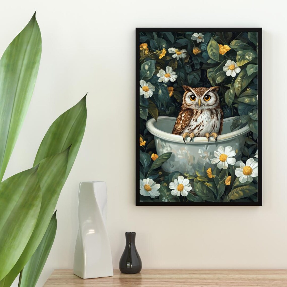 Owl In Bathtub Funny Animal Bathroom Art Print - Image 2