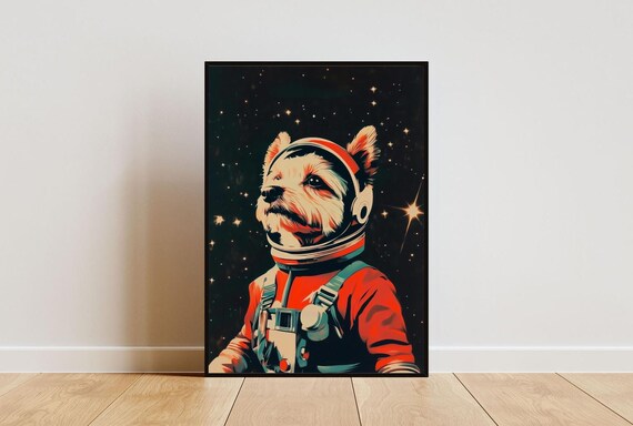 Yorkshire Terrier Astronaut Retro Red Space Suit Tiny Hero Portrait Poster