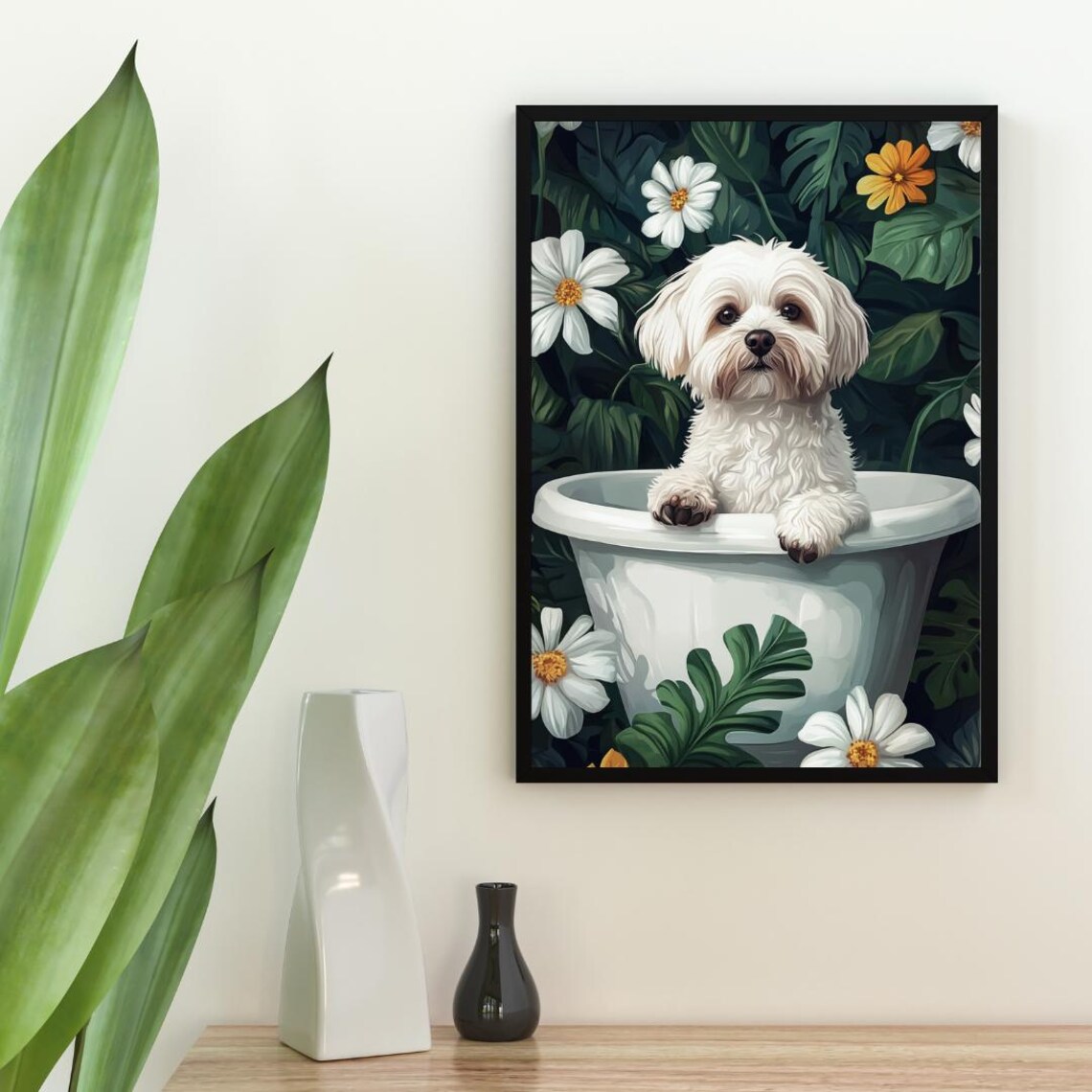 Havanese In Bathtub Funny Dog Bathroom Poster - Image 2