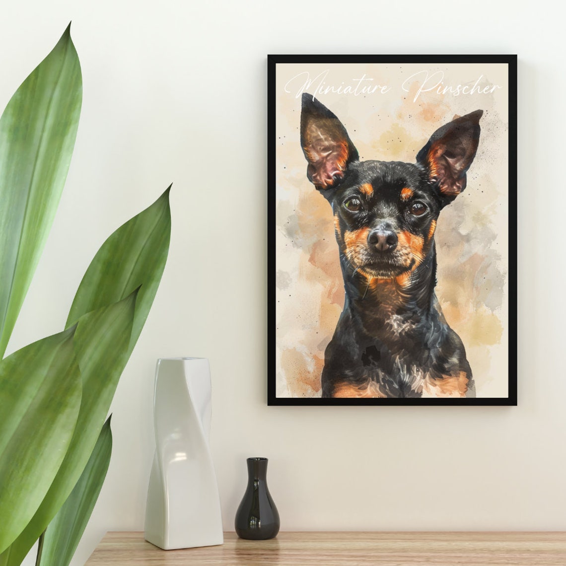 Miniature Pinscher Watercolor Dog Portrait Poster Gift Decor - Image 2