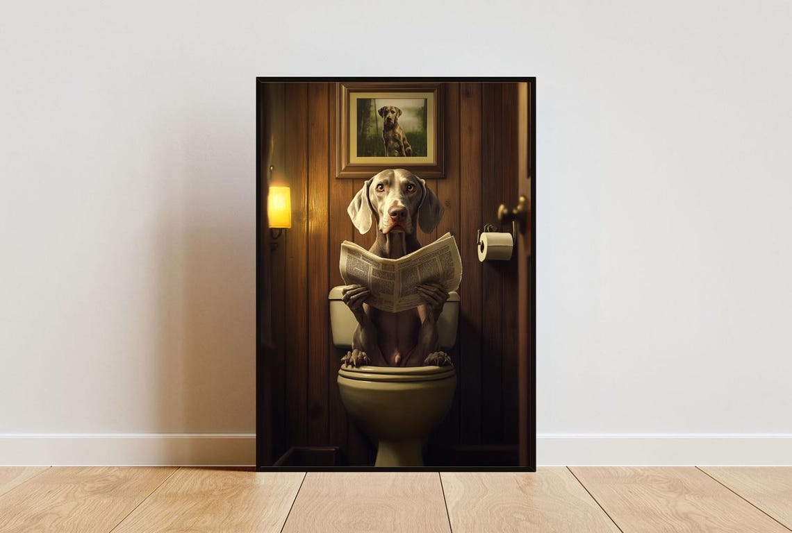 Weimaraner On Toilet Poster Dog Poster Weimaraner Bathroom Print Dog Toilet Wall Art Weimaraner Portrait Dog Bathroom Poster Weimaraner