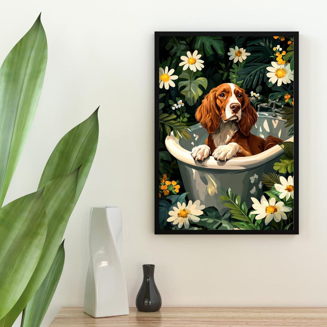 Irish Setter in Bathtub Among Daisies Funny Floral Bathroom Dog Poster - Image 2