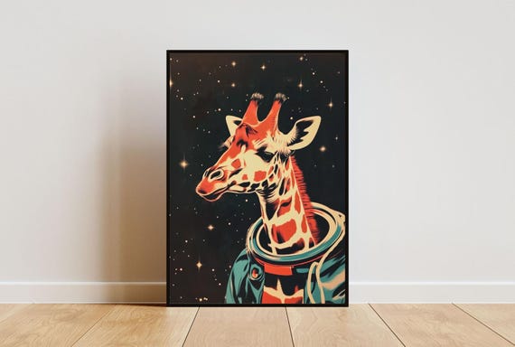Giraffe Astronaut Poster Giraffe Retro Print Giraffe Portrait Animal Retro Space Poster Funny Animal Poster Andy Warhol Vintage Poster