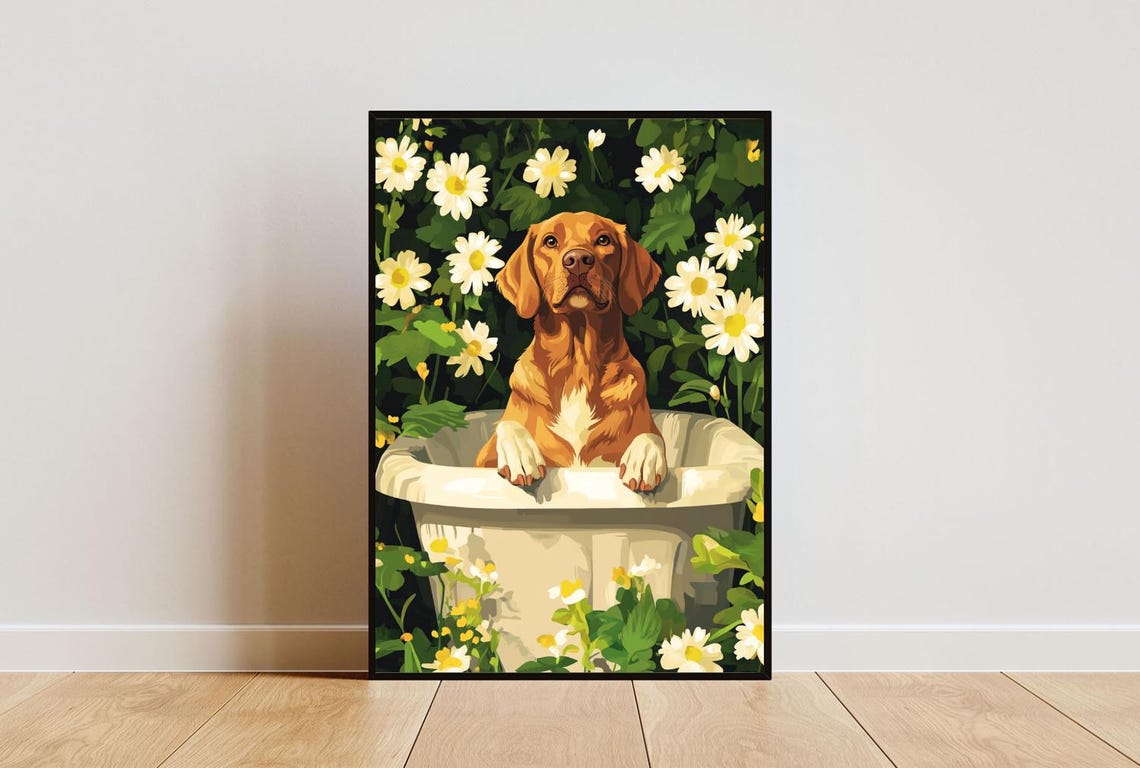 Chesapeake Bay Retriever Bath Time Daisy Flower Funny Dog Poster