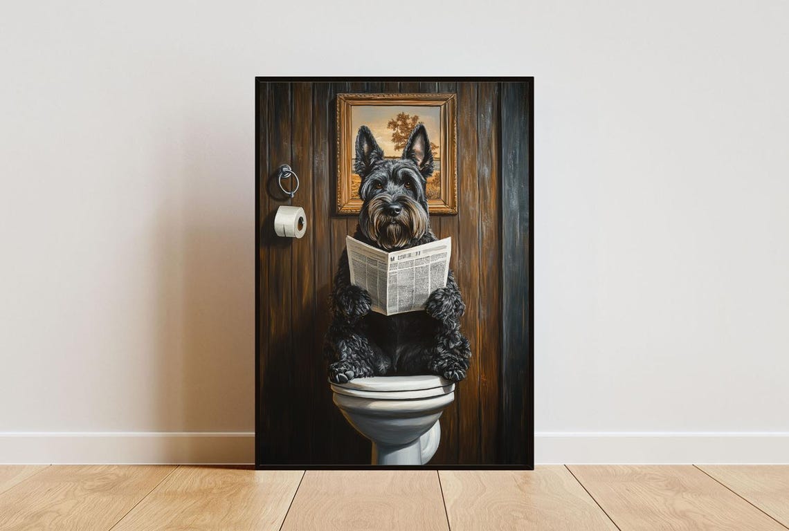 Giant Schnauzer On Toilet Poster Dog Poster Giant Schnauzer Bathroom Print Toilet Wall Art Giant Schnauzer Portrait Dog Bathroom Poster