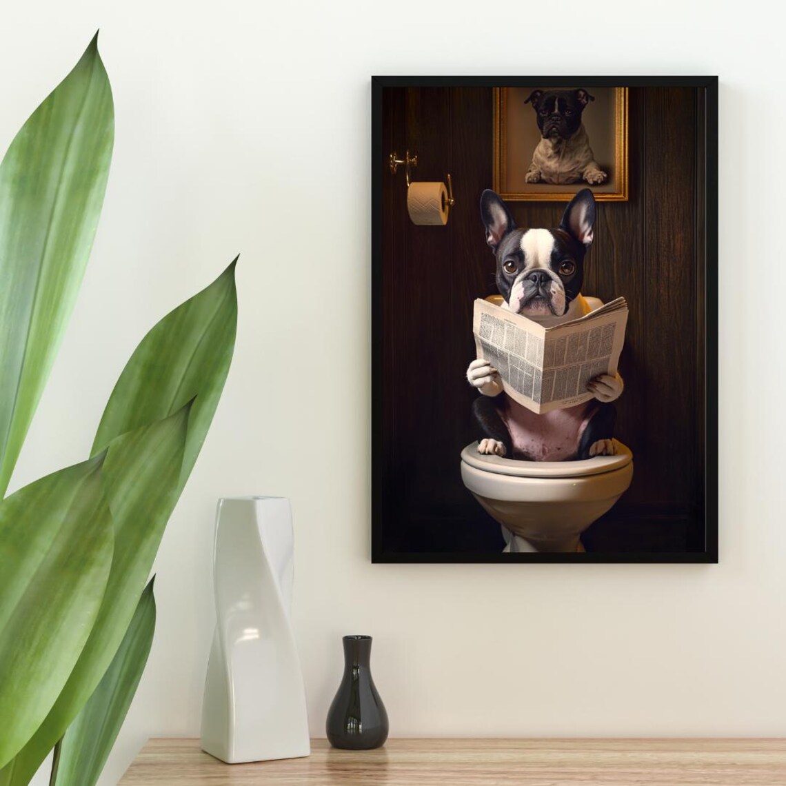 Boston Terrier Bathroom Wall Art, Dog Portrait Poster - Image 2